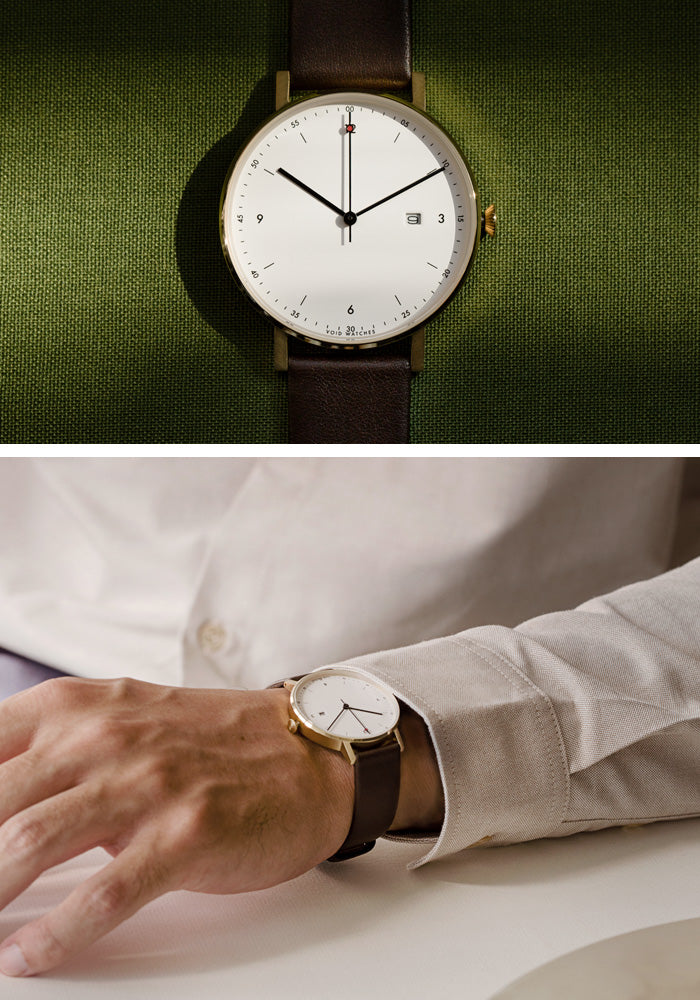 The PKG01-GO/DB/WH from VOID Watches, designed by Patrick Kim-Gustafson.