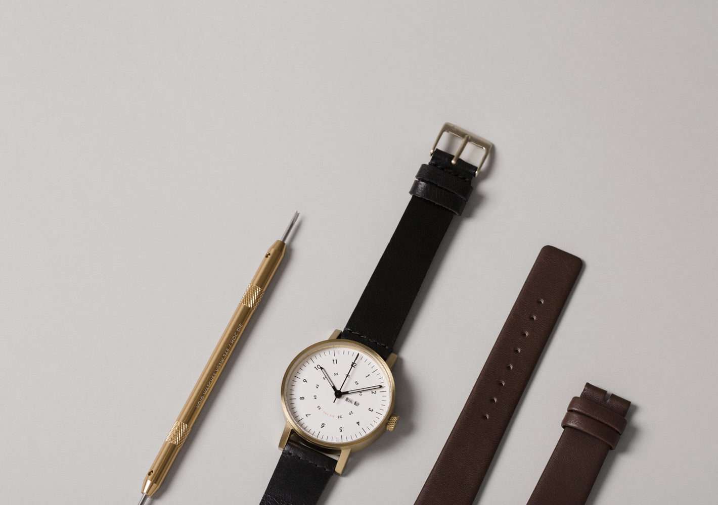 The Limited Edition V03W-365 Set by VOID Watches includes a spare strap and a changing tool.