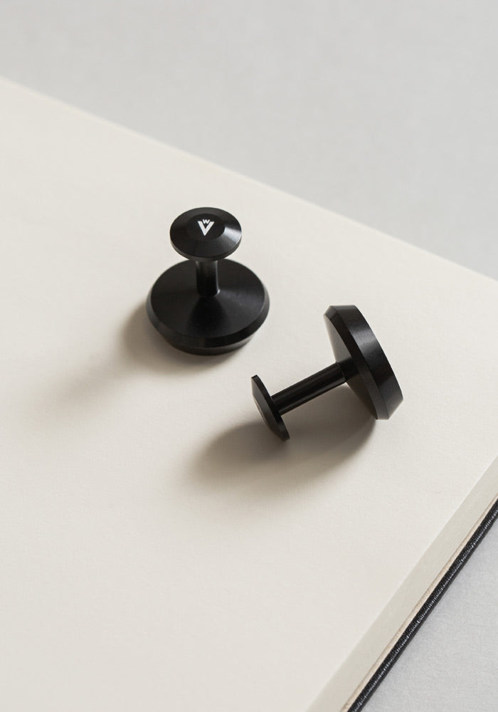 The VC1-BL aluminum cufflinks from VOID Watches, designed by David Ericsson.