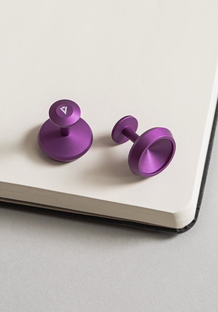 The VC1-PP aluminum cufflinks from VOID Watches, designed by David Ericsson.